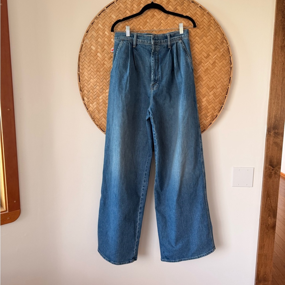 CLARE V x MOTHER PLEATED BELL PREP HEELED WIDE LEG JEANS PLAYING‎ IN PARIS SZ 28 - Picture 6 of 14